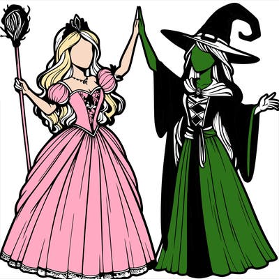 detailed realistic split of a princess and a witch