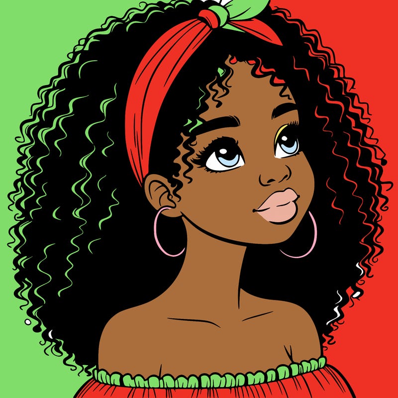 realistic black girl with curly hair