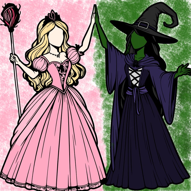 detailed realistic split of a princess and a witch