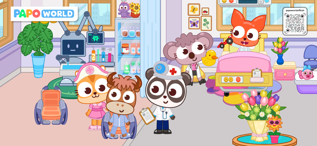 Papo Town Clinic Doctor - Cartoon animal characters role playing as doctors and patients in a clinic room