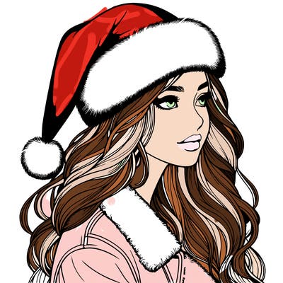 realistic girl in santa hat