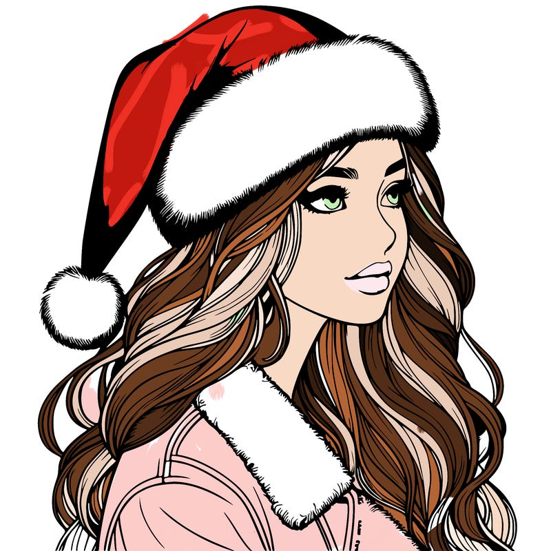 realistic girl in santa hat