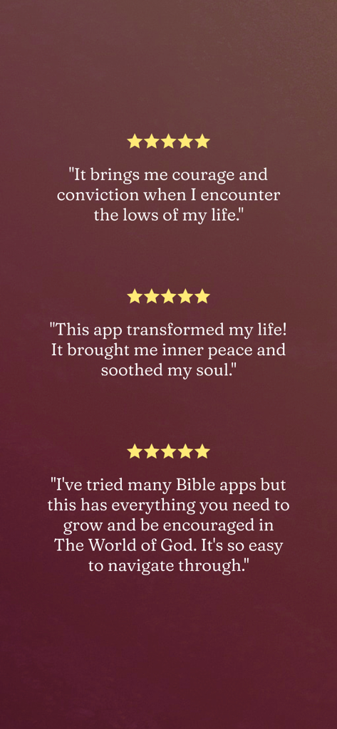 User reviews and five star ratings for the Bible Offline KJV Holy Bible app.