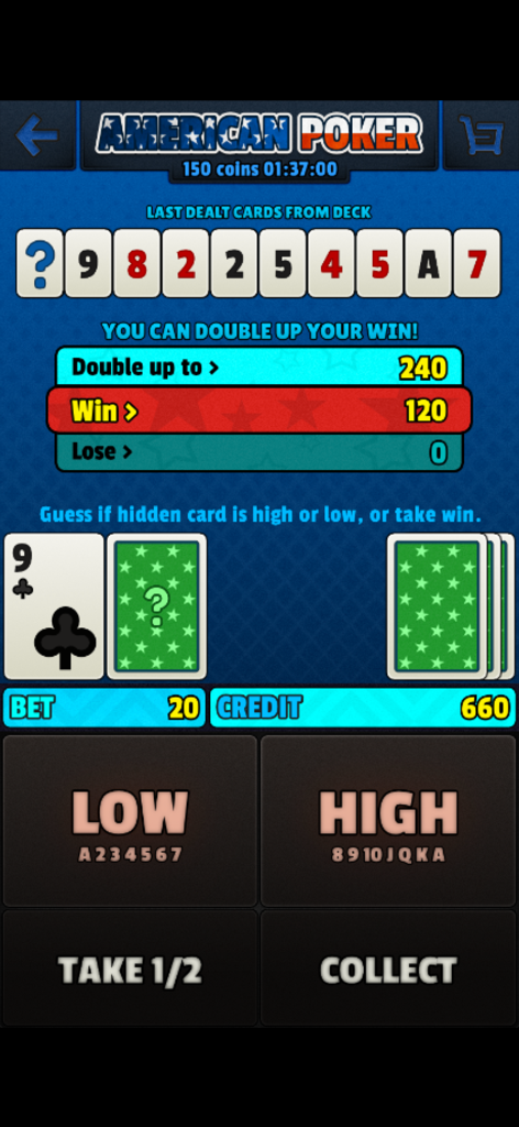 American Poker 90s casino double up mini-game gameplay