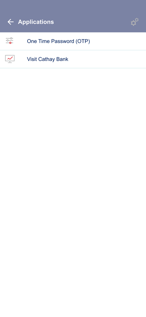 Cathay Bank Sec Code Generator - Cathay Bank app menu showing One Time Password and Visit Cathay Bank options