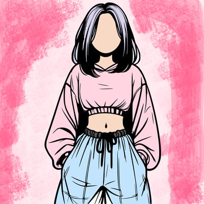 realistic girl faceless with baggy pants and a crop top