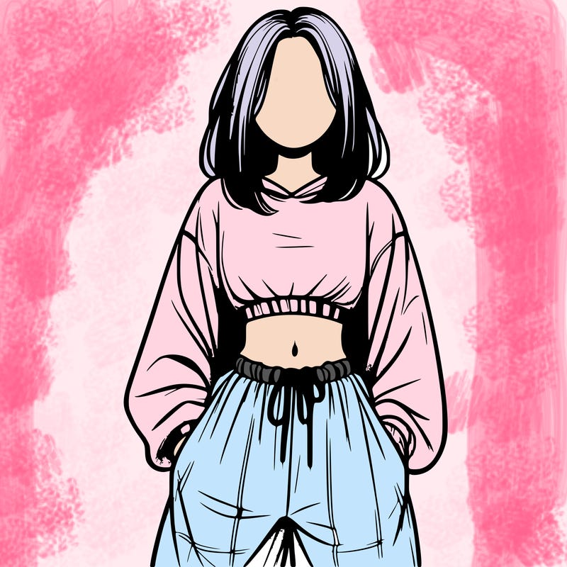 realistic girl faceless with baggy pants and a crop top