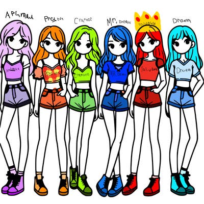 a group of girls wearing crop tops and shorts