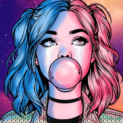 realististic girl blowing bubble -gum