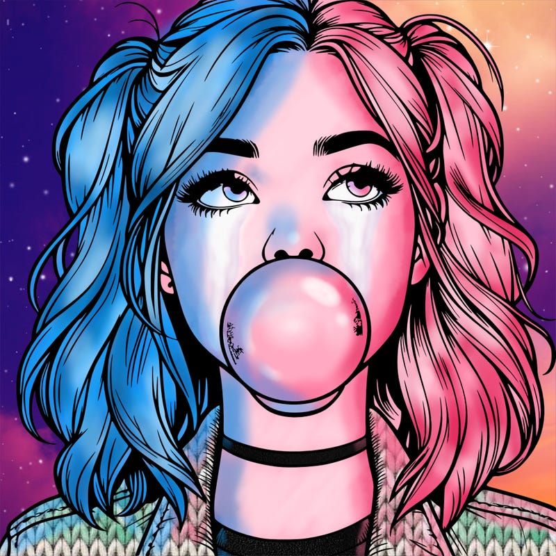 realististic girl blowing bubble -gum