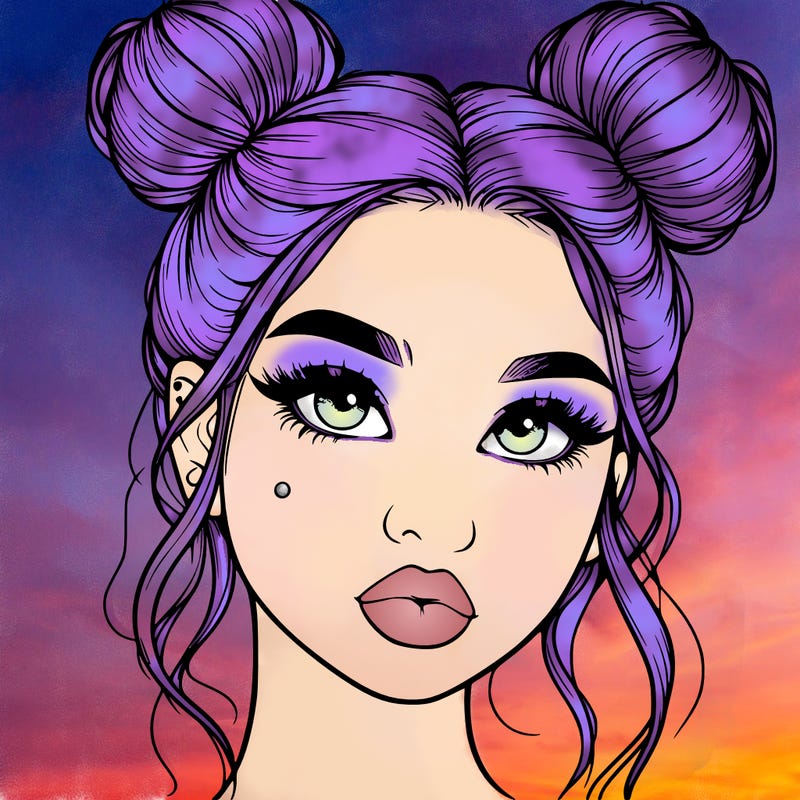 realistic girl with two buns on her hair and lips