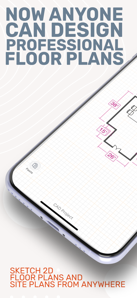 ArcSite: Floor Plans and CAD - Pantalla de smartphone que muestra un plano de planta profesional diseñado con ArcSite