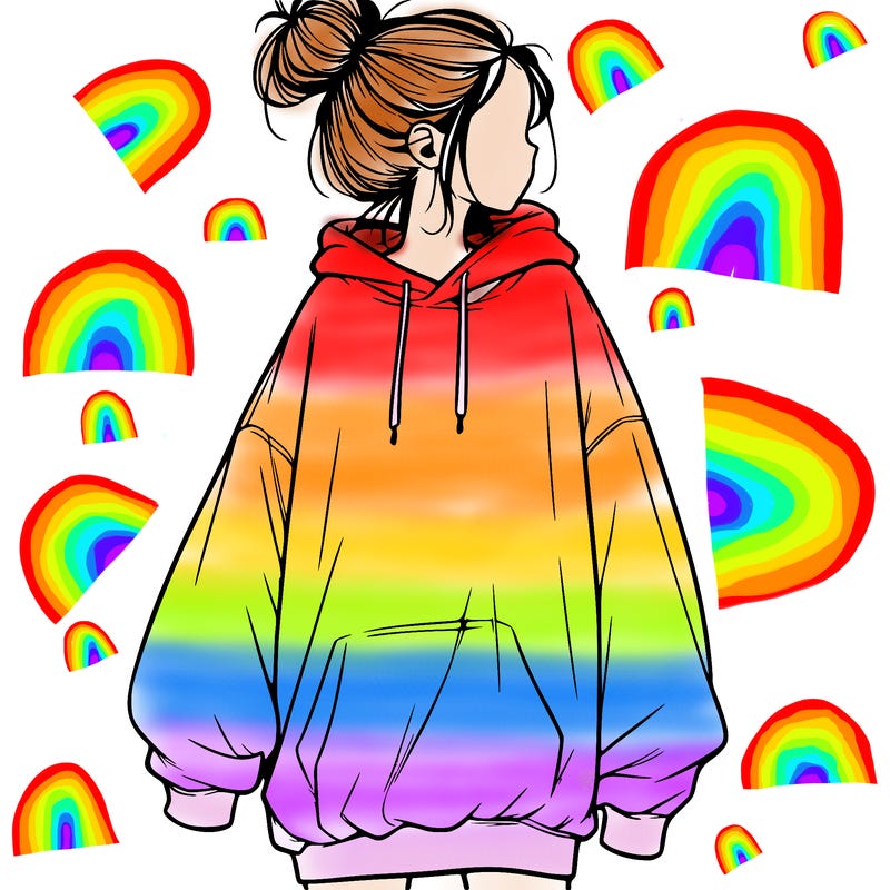realistic girl with a oversized sweatshirt on and a bun