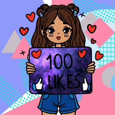 girl holding a sign saying 100 likes