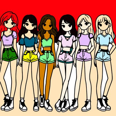 a group of girls wearing crop tops and shorts