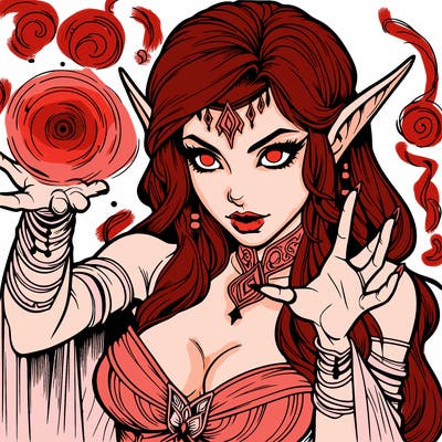 realistic scary beautiful elf sorceress casting spell