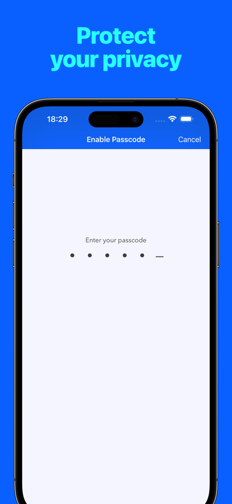 Pantalla de iPhone que muestra la función de activar código para la protección de la privacidad en Explorador de Archivos y Reproductor Pro
