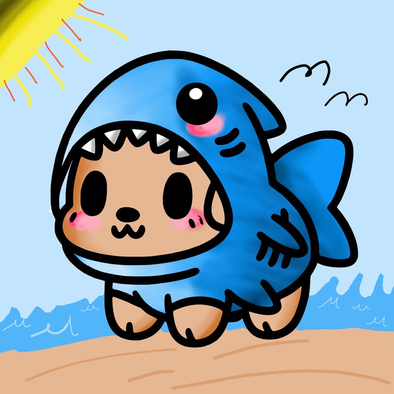 cute dog wearing a shark costume