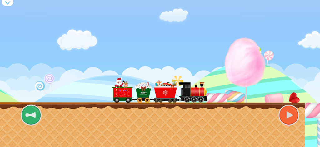 Labo Christmas Train:Kids Game - A festive Christmas train with Santa Claus traveling through a whimsical candy-themed world in the Labo Christmas Train game.