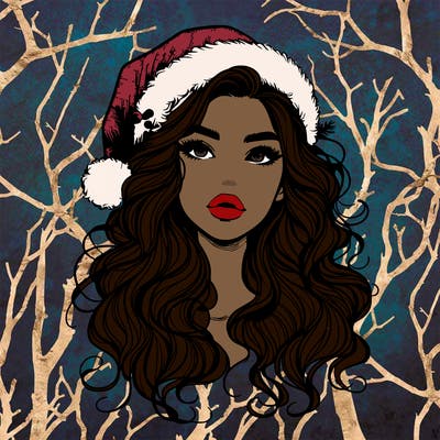 realistic christmas girl with wavy hair and lips