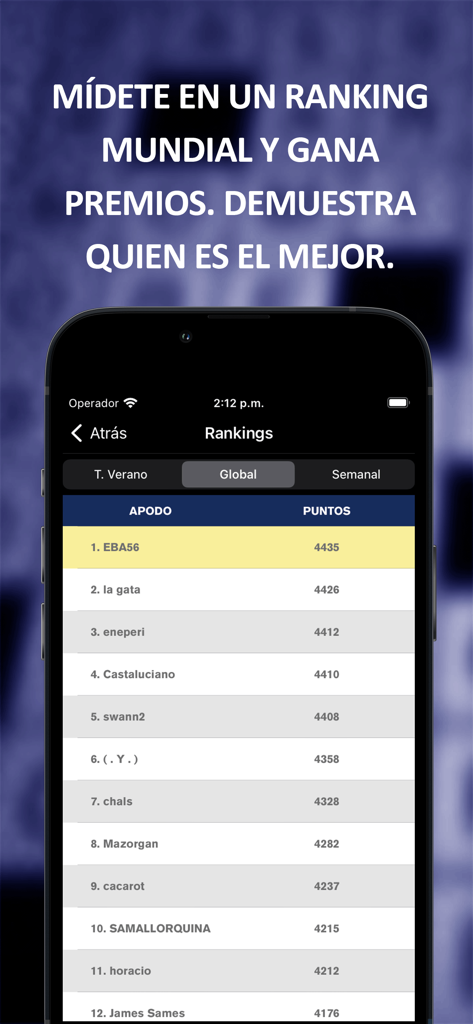 Crucigramas Jordi Fortuny - Classificações globais de jogadores e ecrã de tabela de liderança para a aplicação de palavras cruzadas Jordi Fortuny.