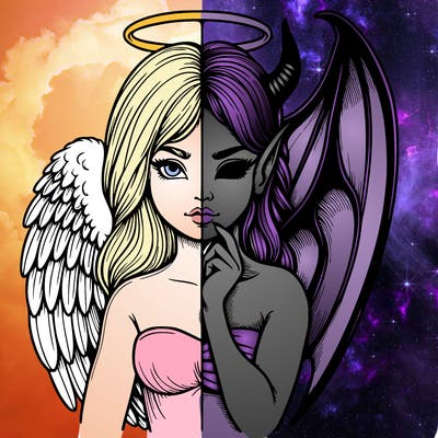 realistic angel half demon
