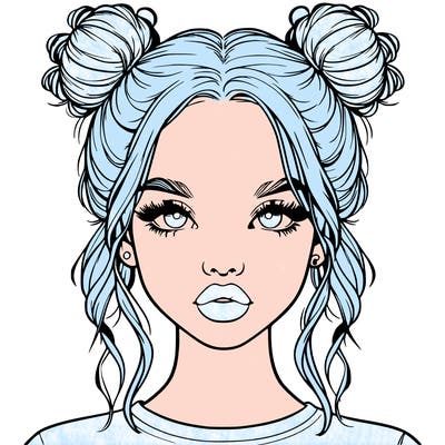 realistic girl with two buns in hair and lips