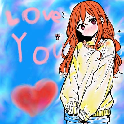 manga teen girl  in a sweater and baggy pants