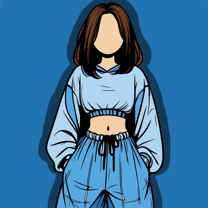 realistic girl faceless with baggy pants and a crop top