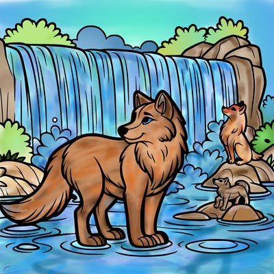waterfall wolf