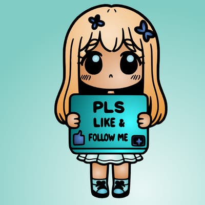 girl holding a sign that says pls like and follow me
