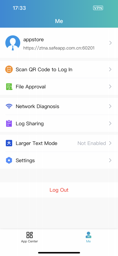 aTrust - User profile screen of the aTrust app showing account settings and enterprise security tools