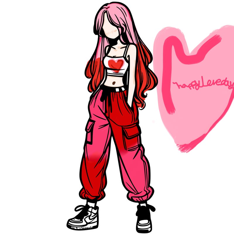 girl in baggy pants crop top and long hair