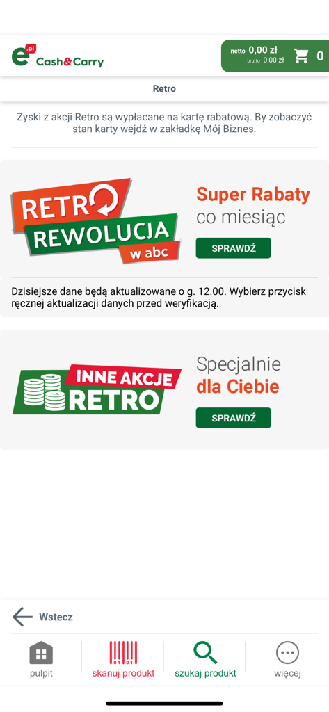 Eurocash Cash&Carry - Der Bildschirm für Rückvergütungen und monatliche Rabatte in der mobilen Eurocash Cash and Carry App für Geschäftsinhaber