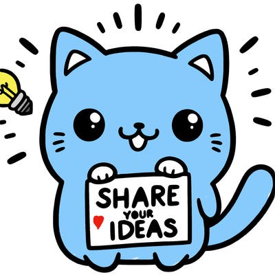 a cute cat saying share your ideas