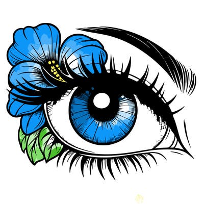 realistic eye with flower