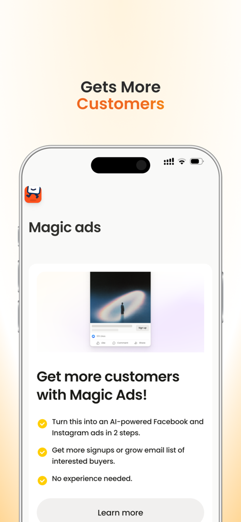 Nas.io - Interface de l'application Nas.io montrant la fonctionnalité Magic Ads pour le marketing automatisé sur les réseaux sociaux.