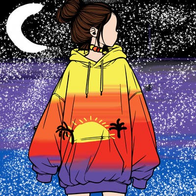 realistic girl with a oversized sweatshirt on and a bun