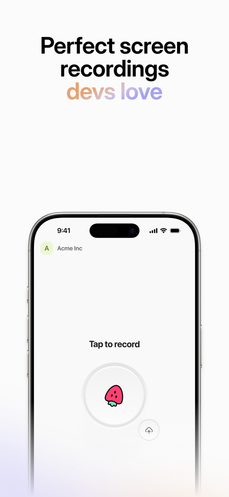 Jam app screen recording interface with tap to record button for developer bug reports