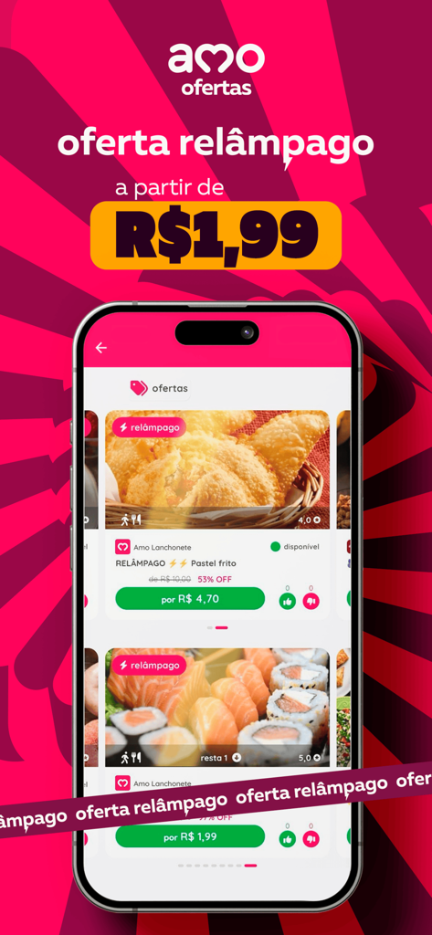 amo ofertas - Amo ofertas mobile app screen showing flash food deals on local restaurants