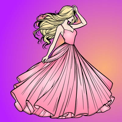 realistic woman with dress flowing in the wind