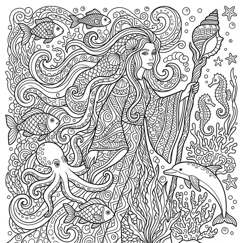 Unleash your creativity with this captivating Sea Witch Zentangle coloring page. Immerse yourself in the intricate patterns of the deep sea and bring this magical guardian to life with your colors.