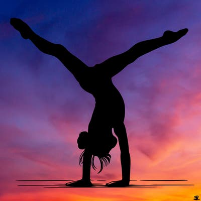 realistic gymnastic hand stand girl in four splits