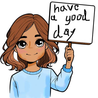 realistic girl holding up a sign