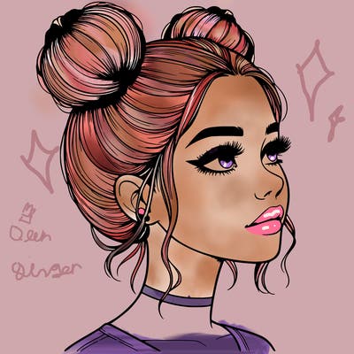 realistic girl with buns on the top of her head