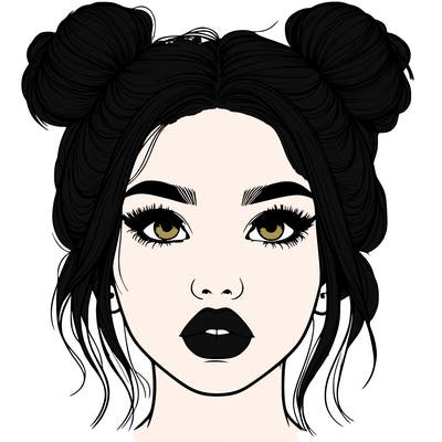 realistic girl with two buns on her hair and lips
