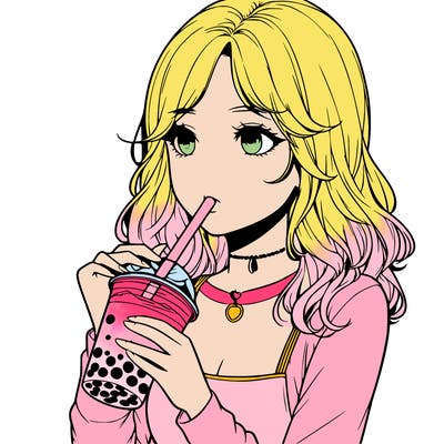 realistic girl drinking boba tea