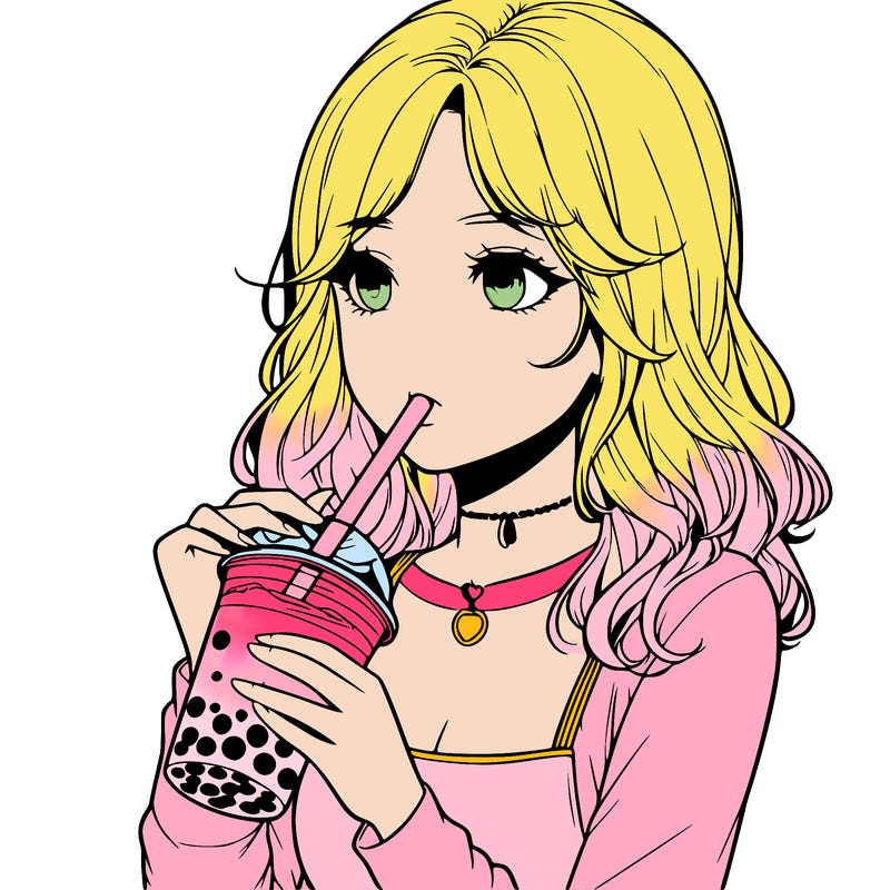 realistic girl drinking boba tea