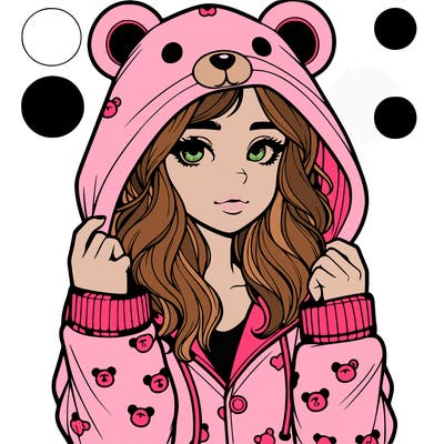 realistic girl in a animal pjs hoodie