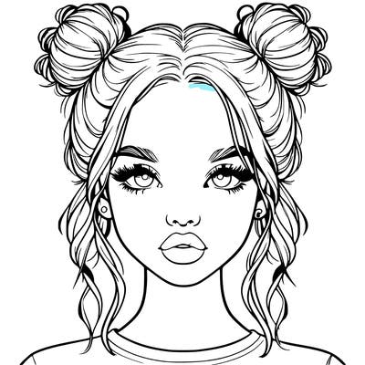 realistic girl with two buns in hair and lips